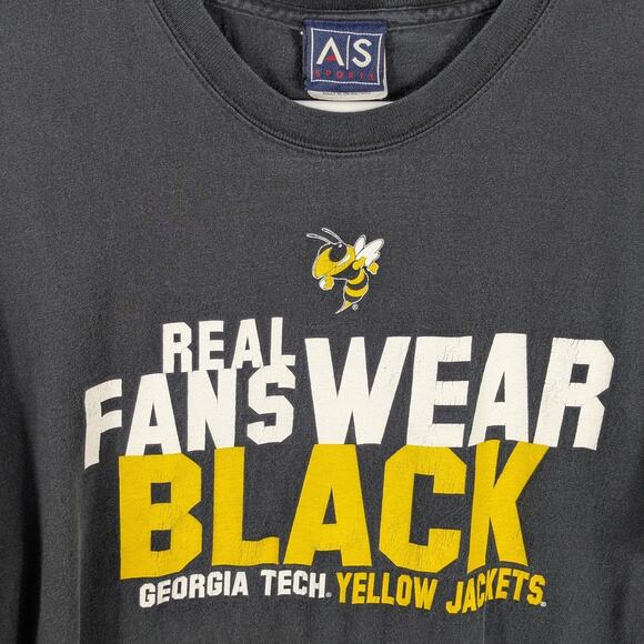 Georgia Tech Yellow Jackets XL Real Fans Wear Black T-Shirt AS Sports Cotton - Picture 2 of 5